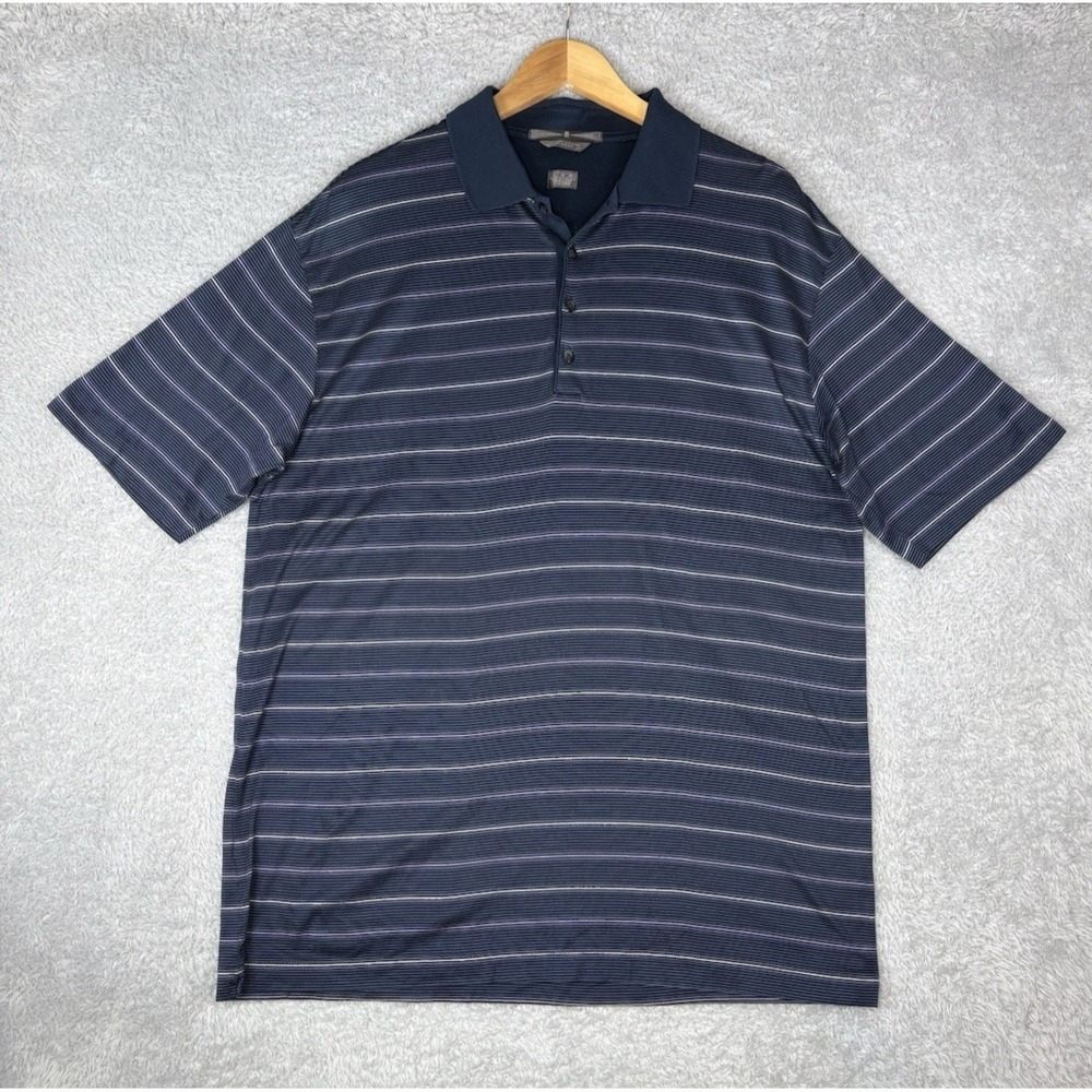 Tiger Woods Mens XL Polo Shirt Blue Striped Golf Performance Cotton Short Sleeve